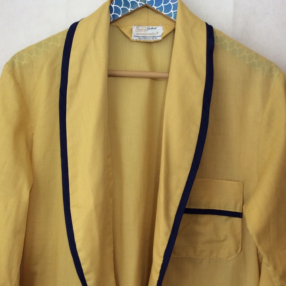 Vintage Sears Student Mustard Yellow Navy Robe